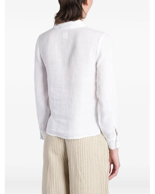 120% Lino White Chemise Nouée Sur Le Devant