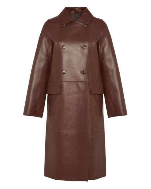 Yves Salomon レザー ダブルコート Brown