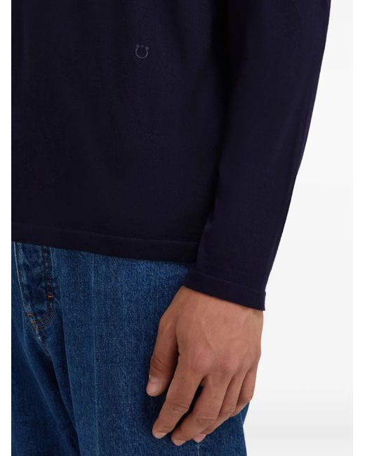 Ferragamo Blue Pull Côtelé À Encolure Ras Du Cou for men