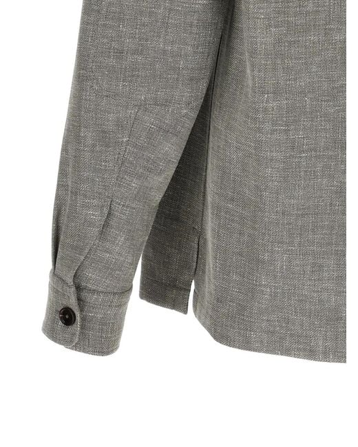 Zegna Gray Crossover Mélange-Effect Shirt for men
