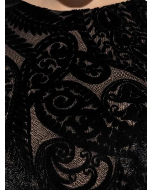 Etro Black Paisley-Print Velvet Midi Dress