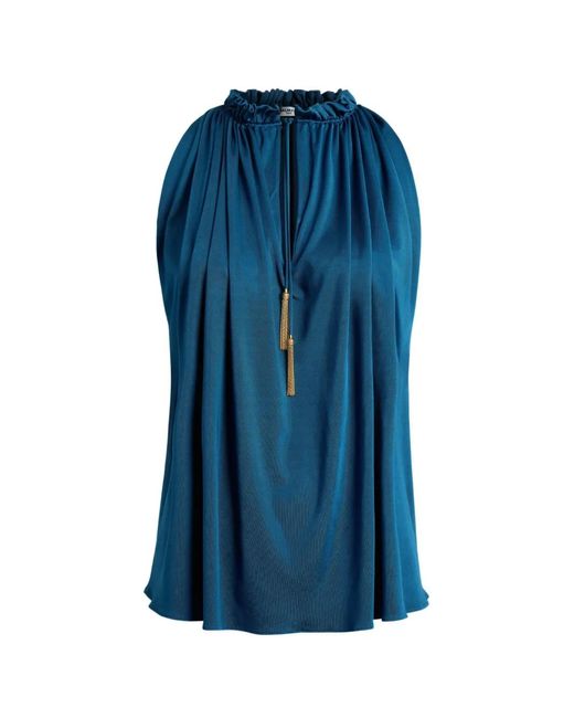 Balmain Blue Pleated Flowing Jersey Top
