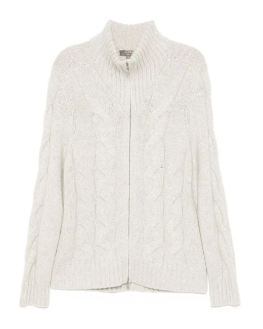 Cashmere Men's White Chunky Cable Cardigan