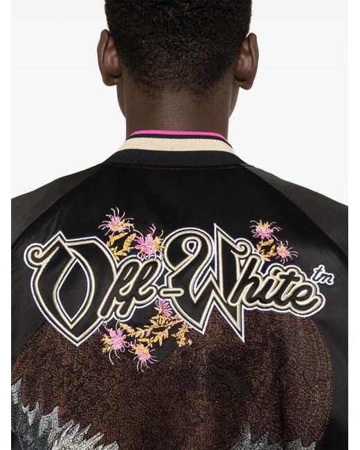 Off-White c/o Virgil Abloh Black Eagle Embroidered Satin Bomber Jacket for men