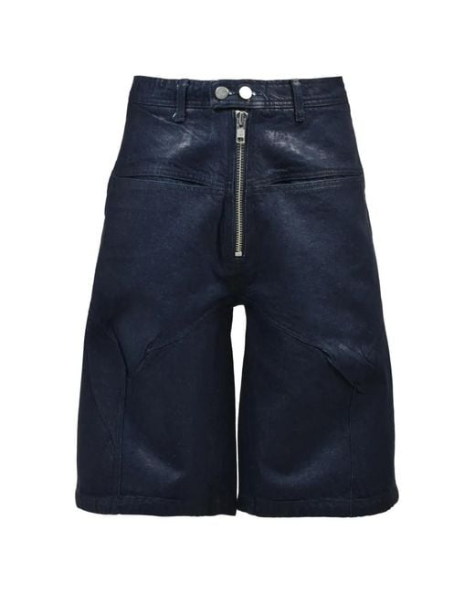 FILTH Blue Waxed Zip-Detail Denim Shorts for men