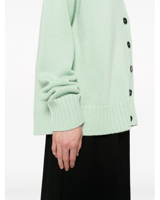 Jil Sander Green V-Neck Ribbed-Knit Cardigan