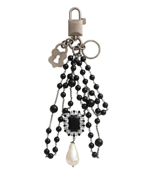 Dolce & Gabbana White Padlock Beaded Keyring