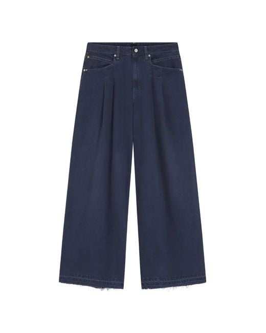 Boss Blue Pleated Frayed-Hem Jeans