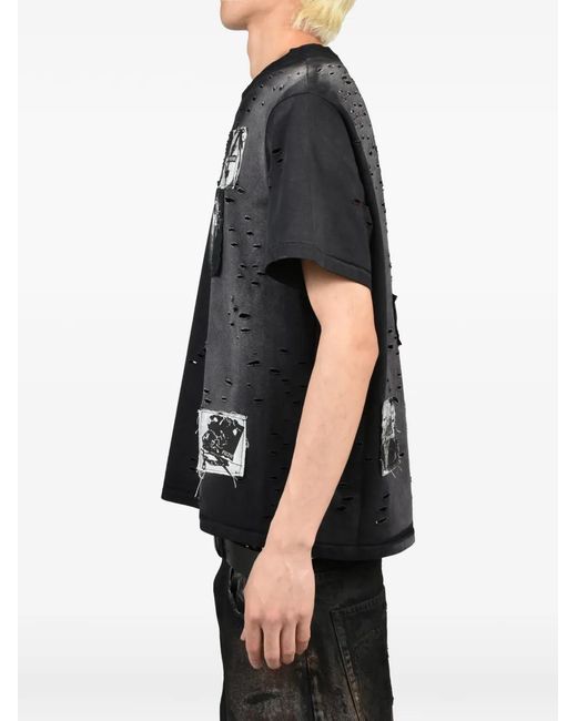 FILTH Black Patch-Detail Distressed T-Shirt for men
