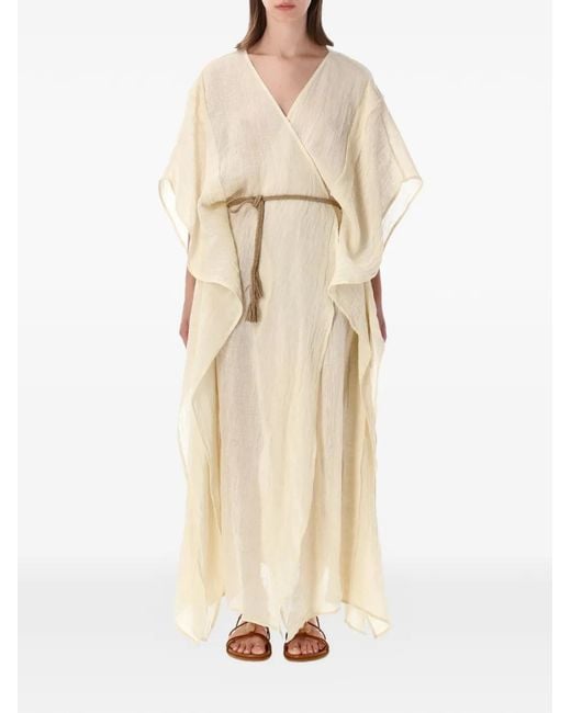 120% Lino Natural V-Neck Belted Kaftan