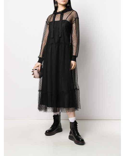RED Valentino Point D'esprit Hooded Tulle Dress in Black - Lyst