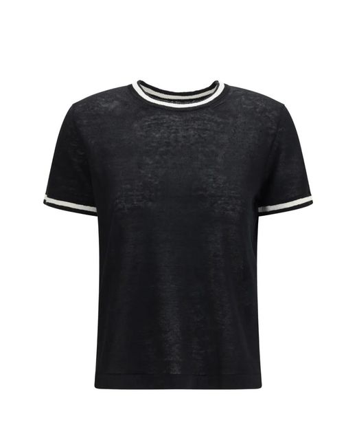 Max Mara Black Striped Linen T-Shirt