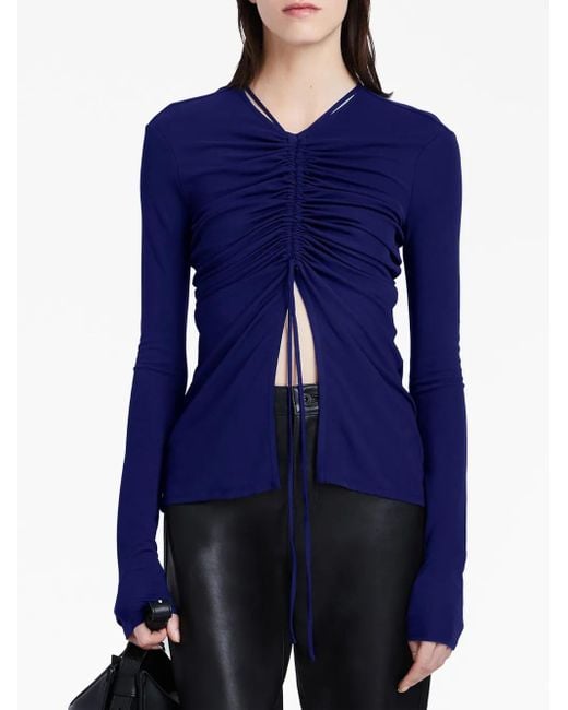 Proenza Schouler Blue Gathered-Detail Long-Sleeve Top