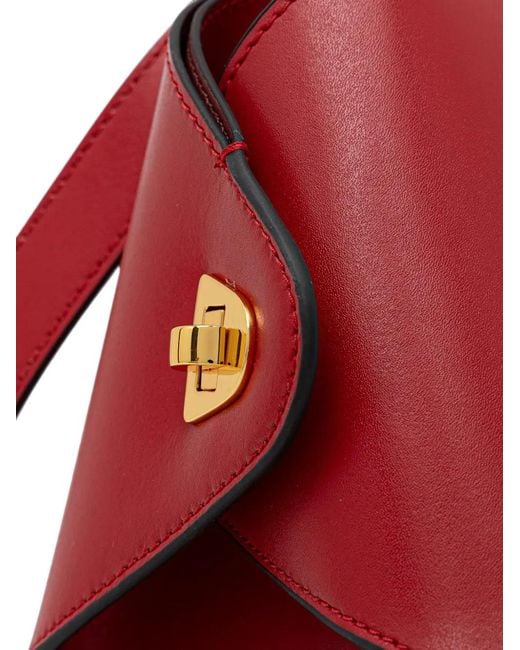Coccinelle Red Logo-Print Calf Leather Shoulder Bag