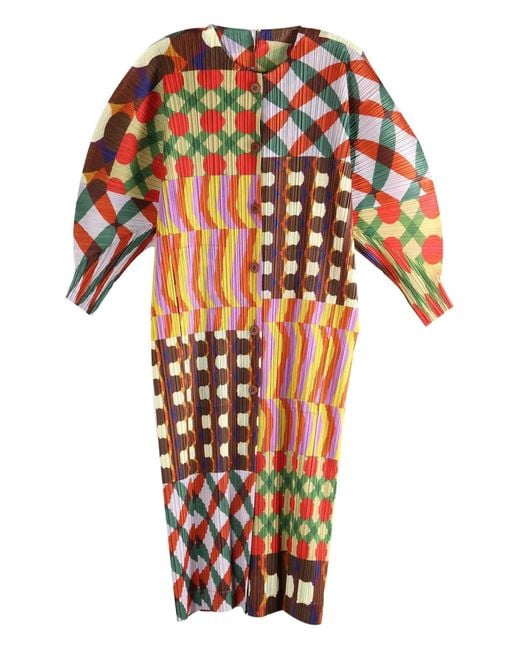 Pleats Please Issey Miyake Yellow Button-Up Printed Coat