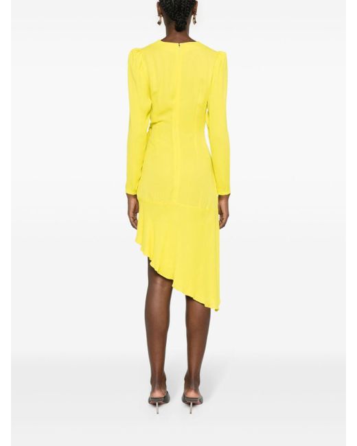 Elisabetta Franchi Yellow Crepe Asymmetric Midi Dress