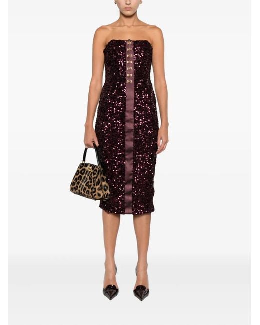 Elisabetta Franchi Purple Sequin-Embellished Midi Dress