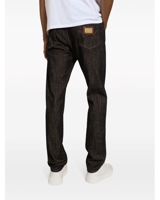 Dolce & Gabbana Black Logo-appliqué Decorative-stitching Straight-leg Jeans for men