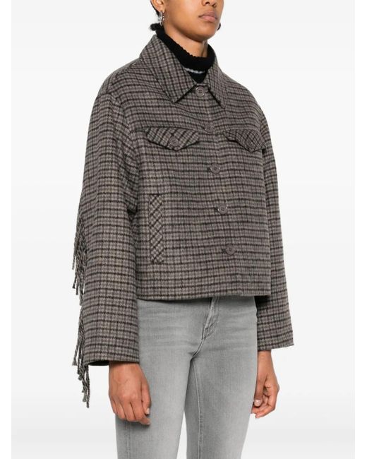 P.A.R.O.S.H. Gray Checked Frayed-Sleeve Jacket