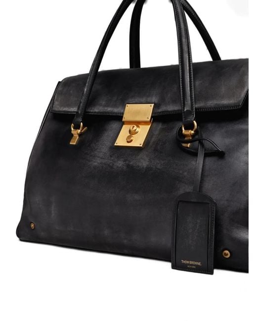 Thom Browne Black Bolton Weekender Bag for men