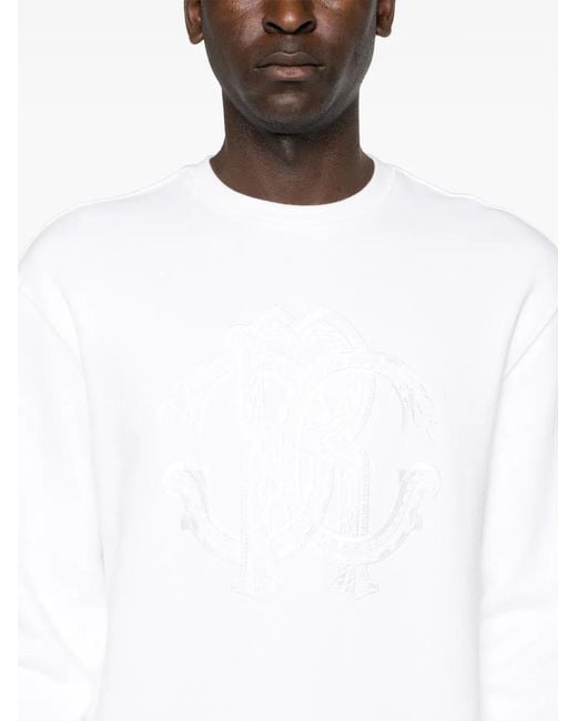 Roberto Cavalli White Logo-Embroidered Cotton Sweatshirt for men