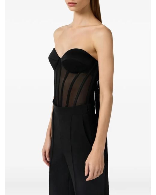 Elisabetta Franchi Black Tulle Fringe Bustier Top