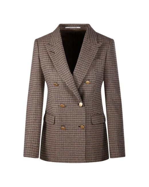 Tagliatore Brown Parigi Houndstooth-Pattern Double-Breasted Blazer