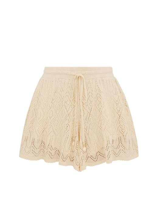 Zimmermann Natural Mahon Crochet-Knit Drawstring Shorts
