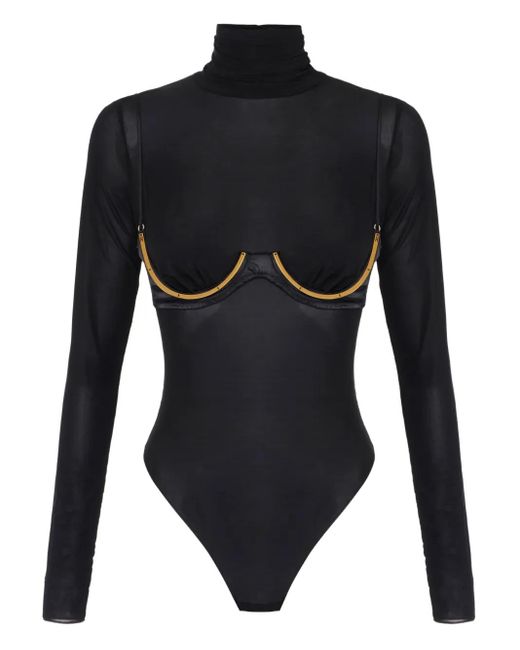 Elisabetta Franchi Black Long Sleeve Bodysuit