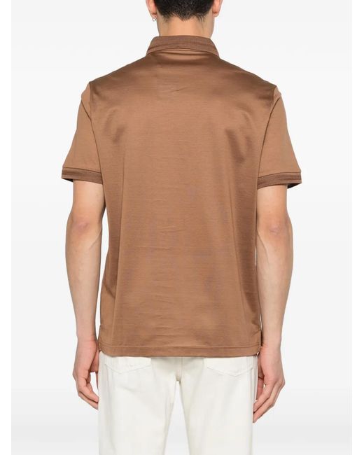Corneliani Brown Button-Fastening Short-Sleeve Polo Shirt for men