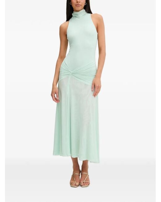 Bardot Green Leanna Ruched Sleeveless Midi Dress