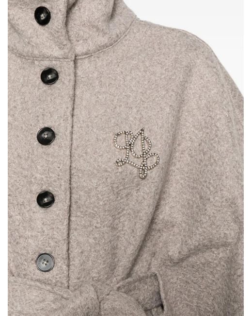 Liu Jo Gray Logo-Plaque Buttoned Cape