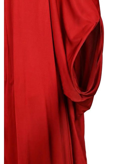 Valentino Garavani Red High-Neck Draped Maxi Dress