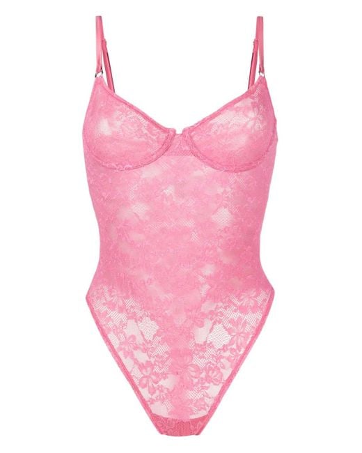 Fleur du Mal Pink Le Stretch Lace Bodysuit