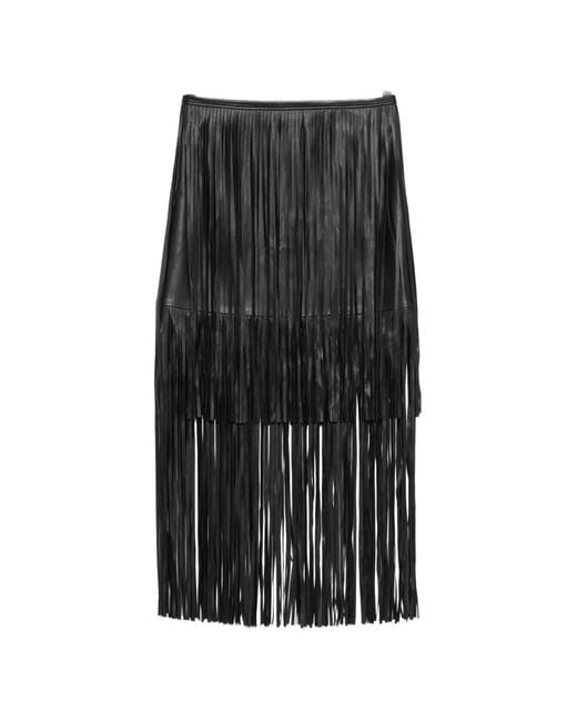 Maje Black Fringe-Detail Midi Skirt
