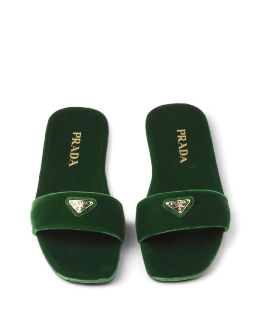 Prada Green Velvet Slides