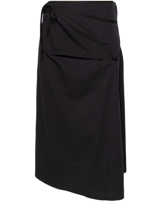 Lemaire Black Asymmetric Tied Midi Skirt