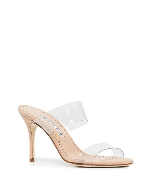 Manolo Blahnik White Scolto 90Mm Slip-On Sandals