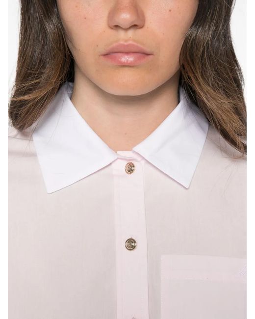 Maje Pink Contrast-Collar Cropped Shirt