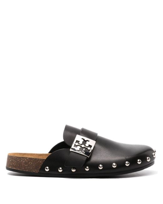 Tory Burch Black Mellow Studded Leather Slippers