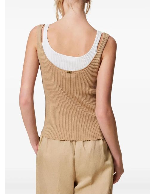 Twinset Natural Trompe-L'Œil Fitted Knit Top