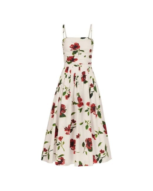 Oscar de la Renta White Hibiscus Cotton Poplin Dress