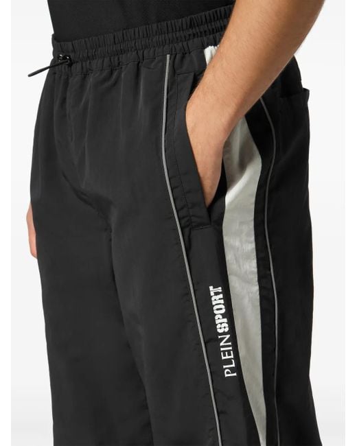 Philipp Plein Black Side-Stripe Track Pants for men