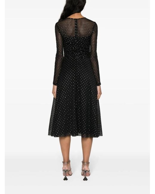 Nissa Black Flock-Print Midi Dress