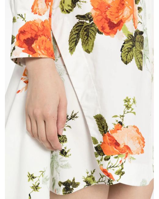 Erdem White Floral-Print Cotton Mini Shirtdress
