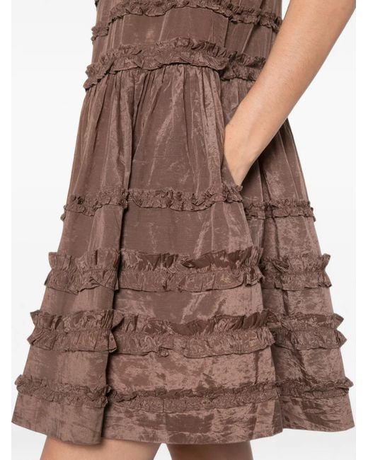 Damson Madder Brown Ruffled Drop-Waist Mini Dress