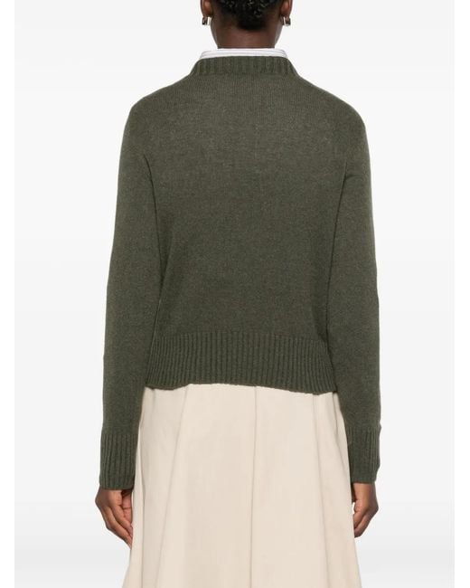 Aragona Green Long-Sleeve Ribbed-Trim Sweater