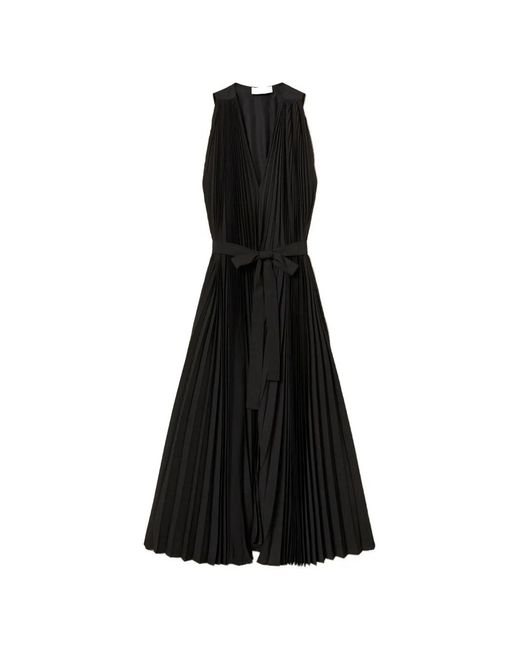 Twinset Black Pleated V-Neck Midi Dress