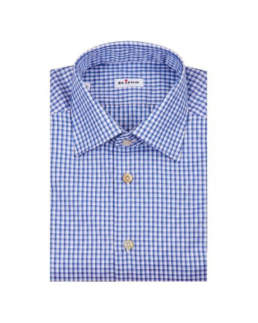 Kiton Blue Gingham-Check Shirt for men