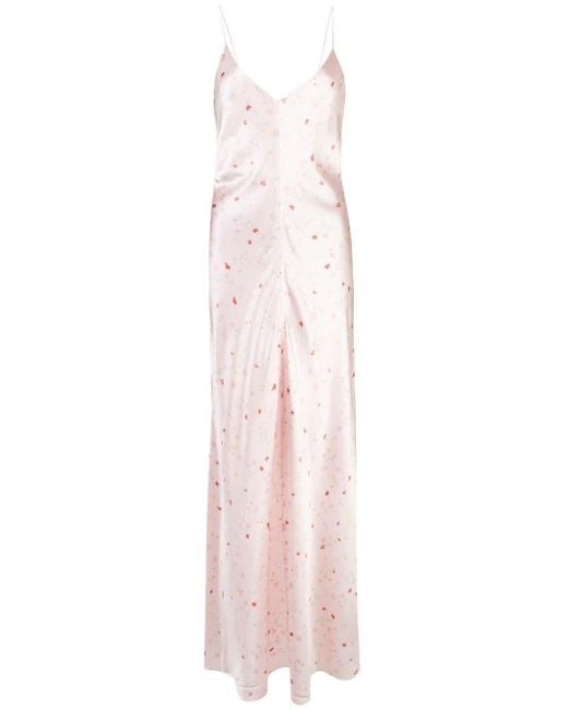 Ganni Pink Floral Silk Slip Dress